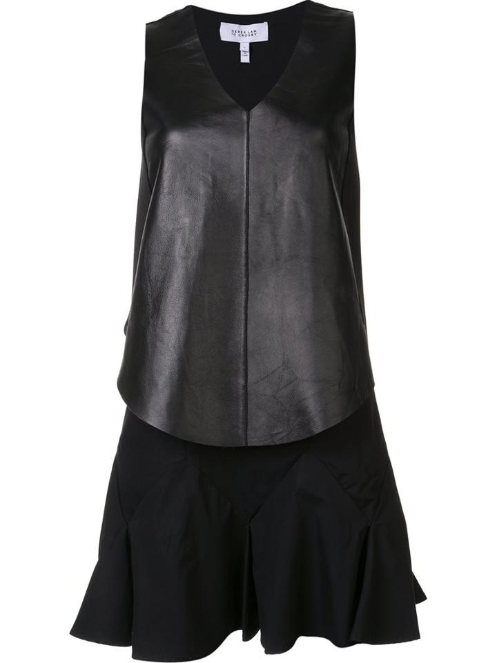 Derek Lam 10 Crosby V-neck Dress, Women's, Size: 2, Black, Cotton/lamb Nubuck Leather