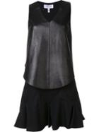 Derek Lam 10 Crosby V-neck Dress, Women's, Size: 2, Black, Cotton/lamb Nubuck Leather