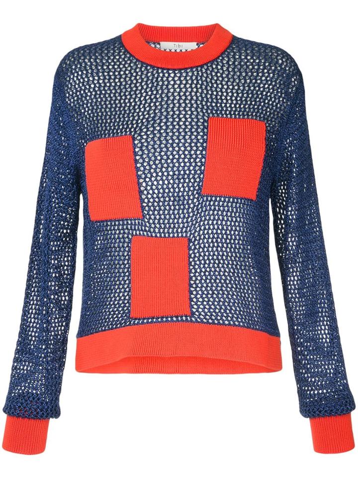 Tibi Crochet Crew Neck Jumper - Blue