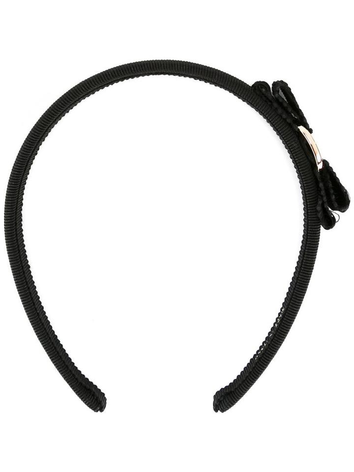 Salvatore Ferragamo Logo Embossed Bow Headband, Women's, Black, Cotton/rayon/plastic/brass
