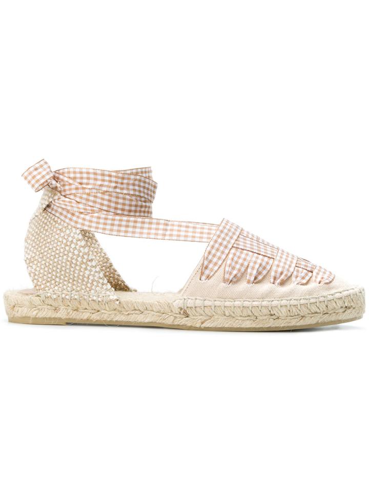 Castañer Gingham Tie Espadrilles - Nude & Neutrals