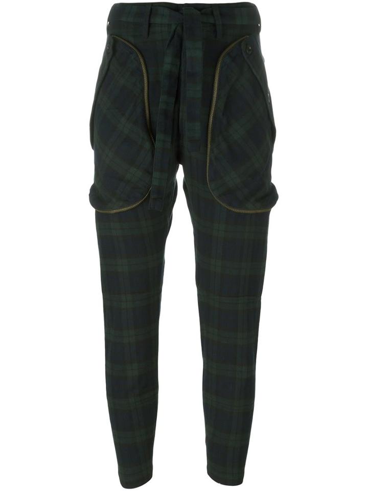 Faith Connexion Tartan Belted Pants, Women's, Size: Medium, Blue, Cotton