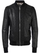 Philipp Plein Leather Bomber Jacket, Men's, Size: Large, Black, Calf Leather/polyamide/polyester/cotton