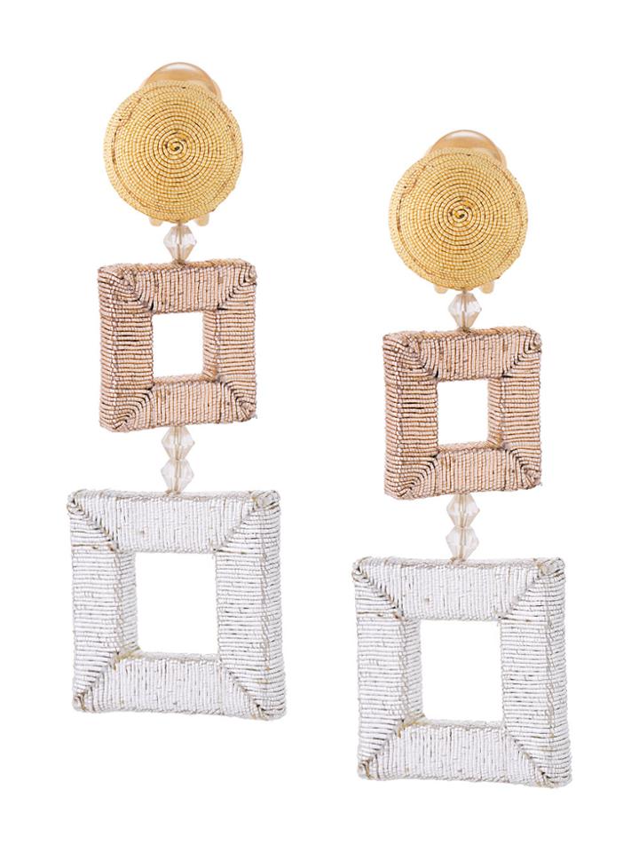 Oscar De La Renta Double Square Clip-on Earrings - Metallic