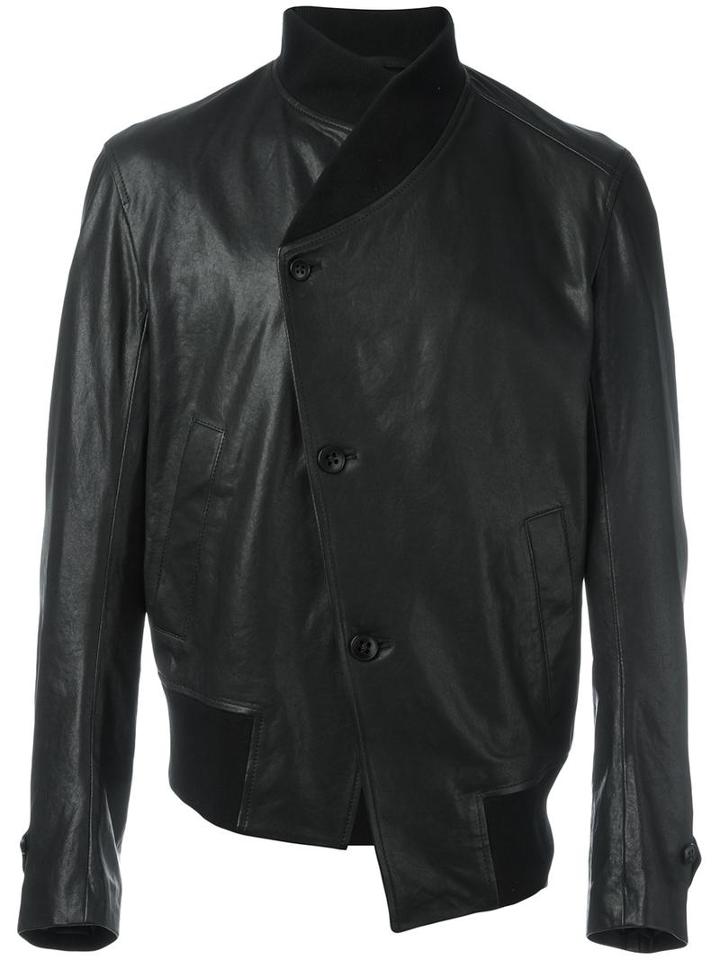 Ann Demeulemeester Grise Lare Bomber Jacket, Men's, Size: Medium, Black, Cotton/lamb Skin/acetate/rayon