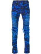 Balmain Distressed Camouflage Jeans - Blue