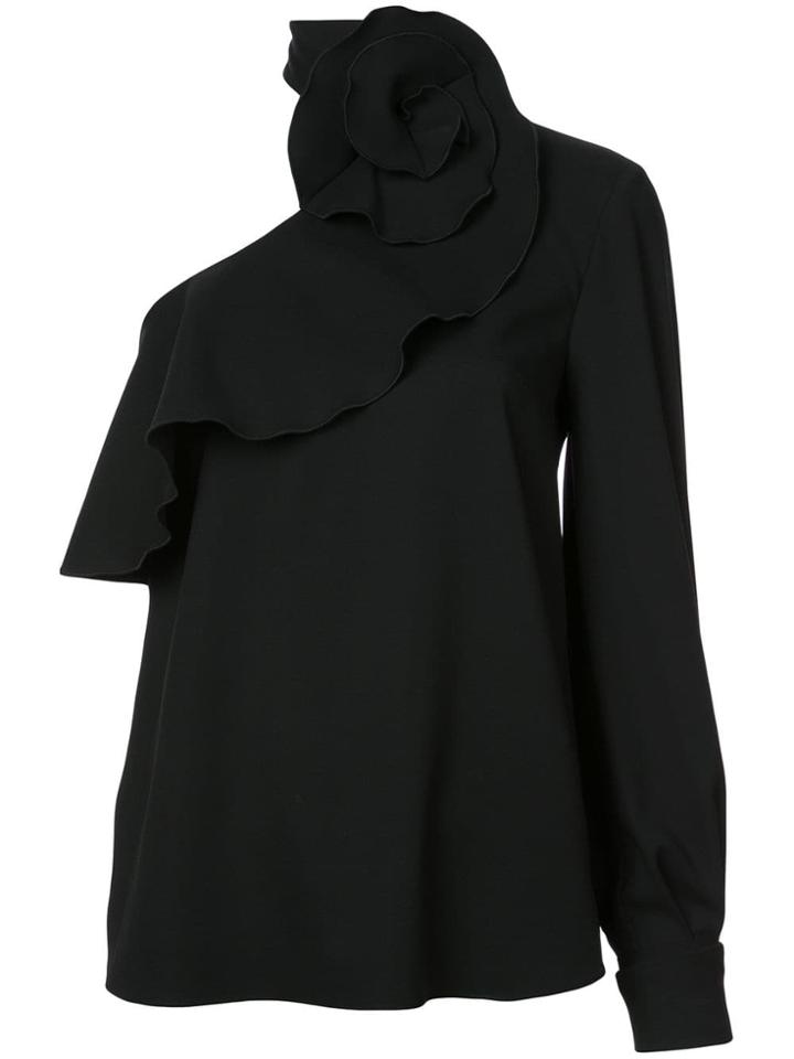 Oscar De La Renta Ruffled One Shoulder Blouse - Black
