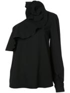 Oscar De La Renta Ruffled One Shoulder Blouse - Black