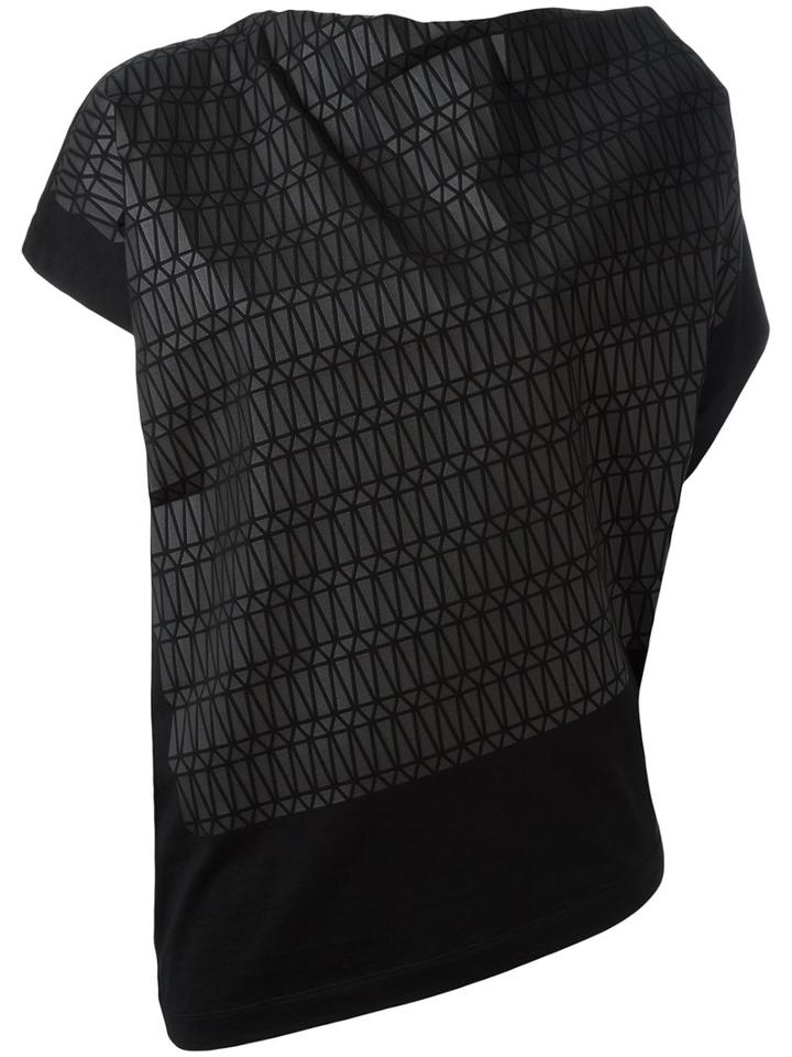 Issey Miyake - Printed Asymmetric Top - Women - Polyester - 2, Women's, Black, Polyester