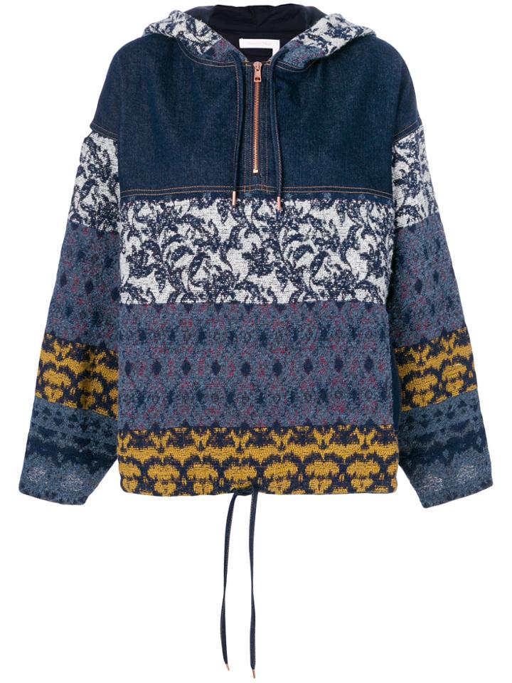 See By Chloé Patched Drawstring Hoodie - Blue
