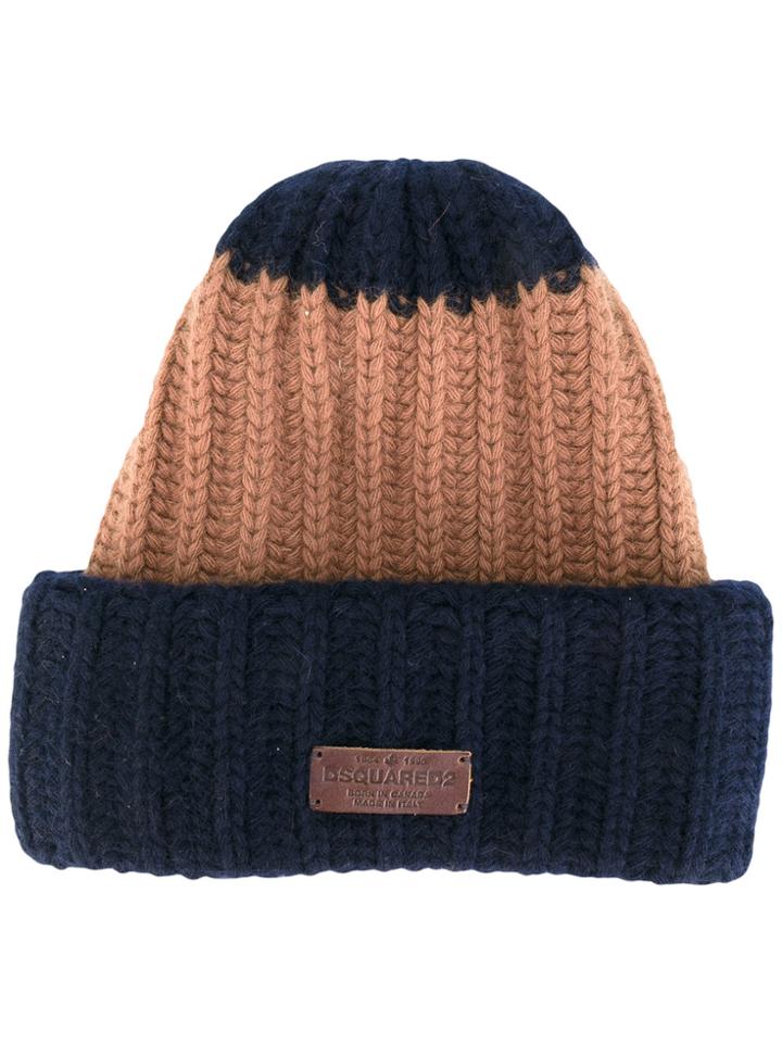 Dsquared2 Ribbed Beanie Hat - Blue