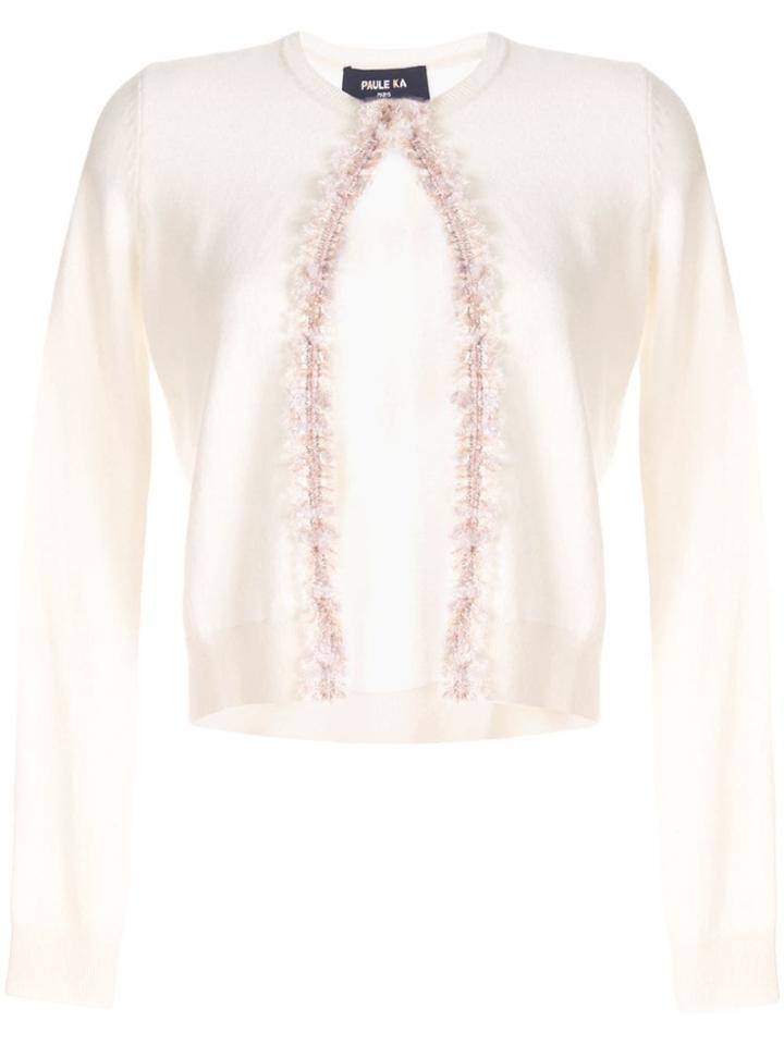 Paule Ka Cropped Fringed Cardigan - White
