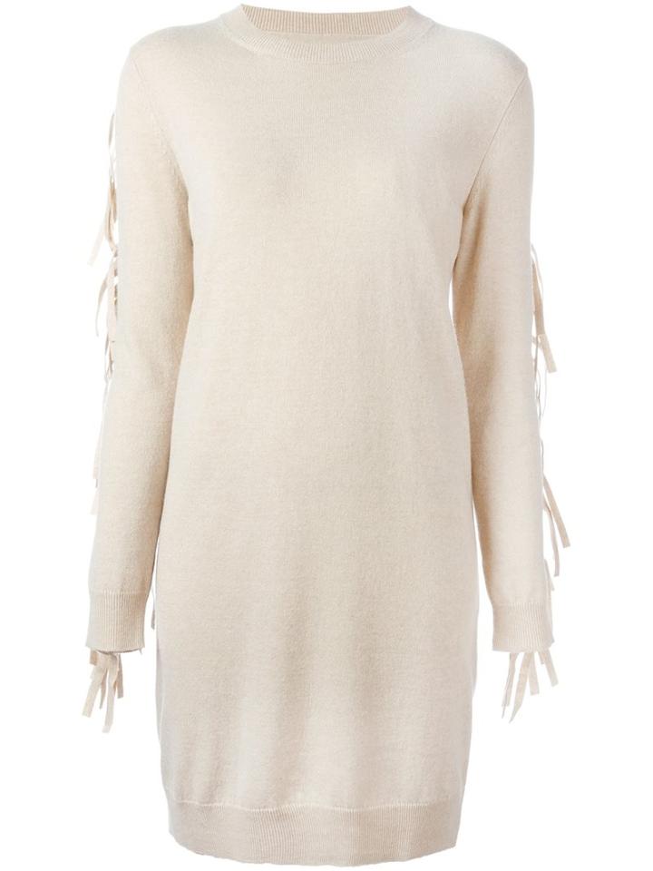 Mm6 Maison Margiela Fringe Sleeve Sweater Dress, Women's, Size: Xs, Nude/neutrals, Polyamide/viscose/cashmere/wool