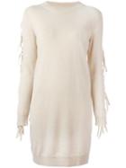Mm6 Maison Margiela Fringe Sleeve Sweater Dress, Women's, Size: Xs, Nude/neutrals, Polyamide/viscose/cashmere/wool