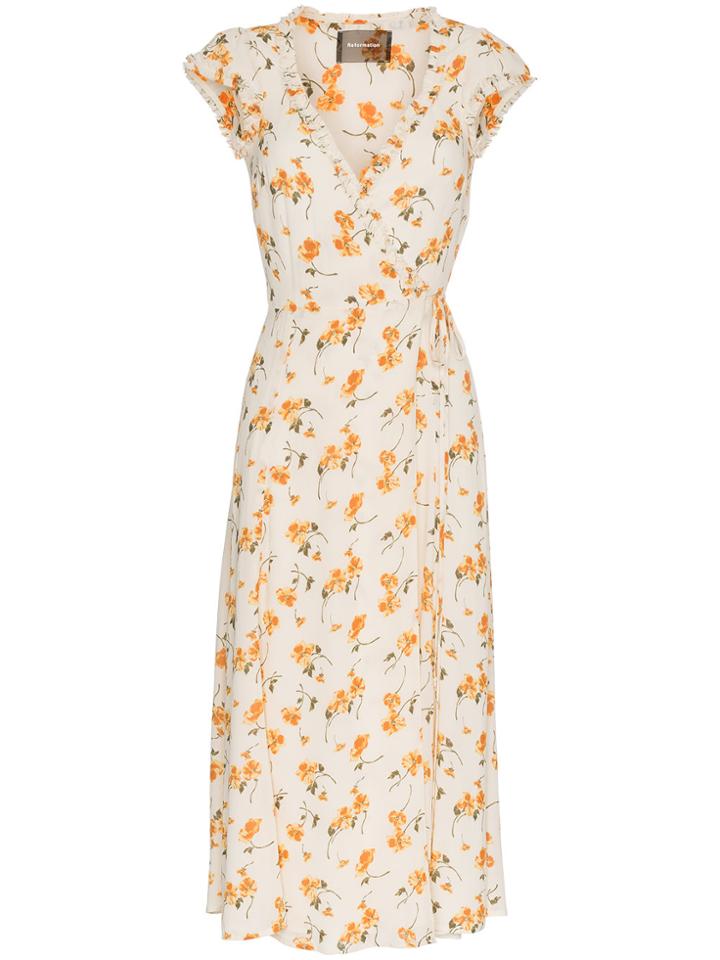 Reformation Gwenyth Floral Wrap Over Dress - Nude & Neutrals