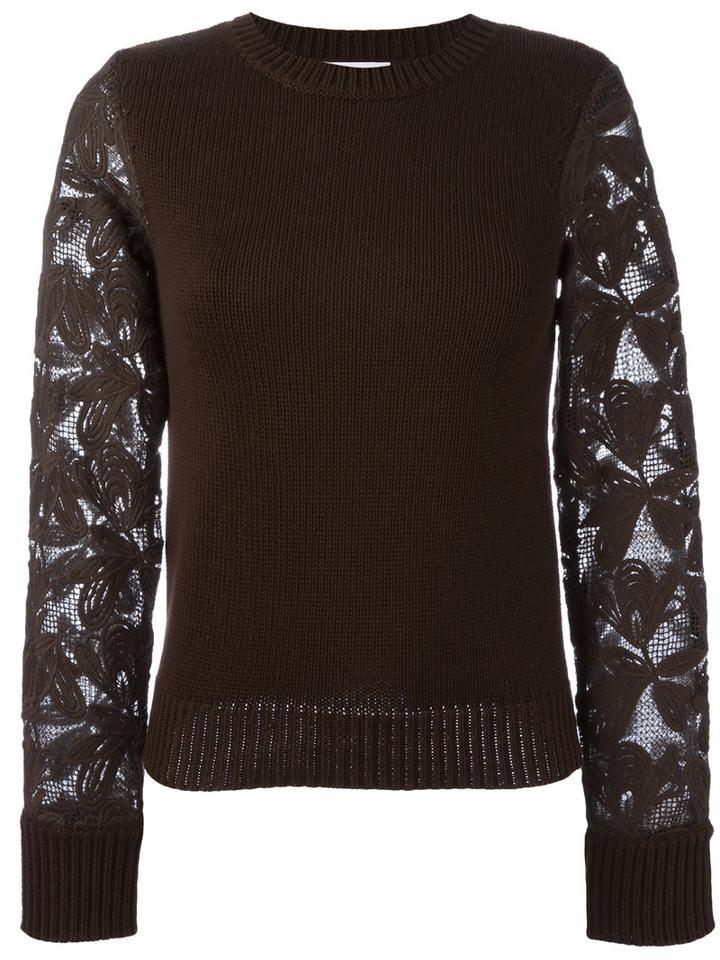 See By Chloé Lace-sleeve Sweater, Women's, Size: Small, Green, Cotton