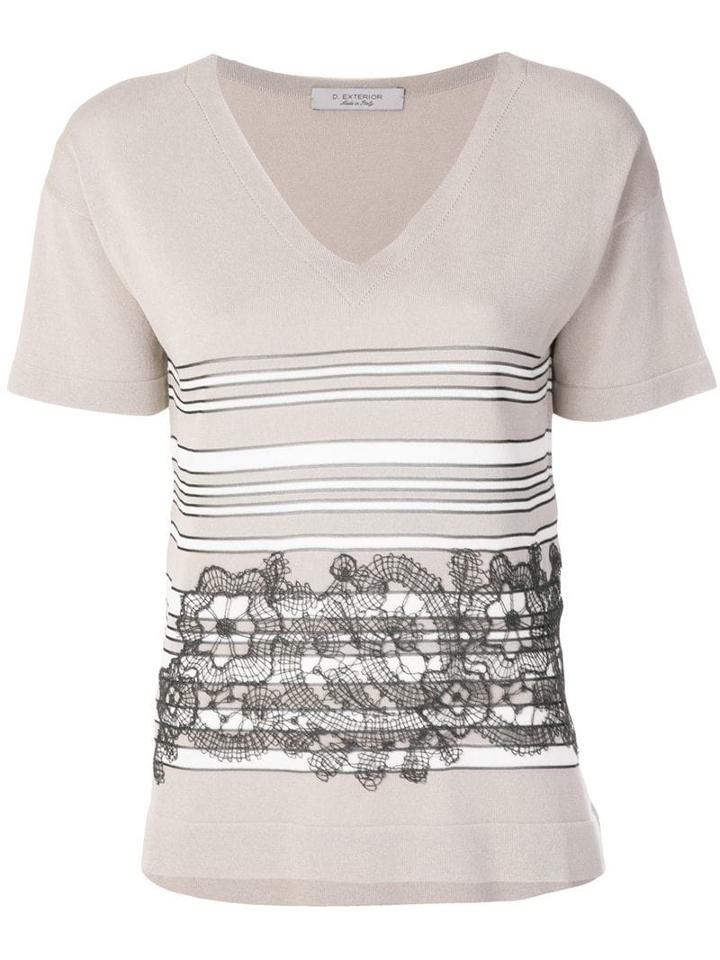 D.exterior Lace Insert T-shirt - Neutrals