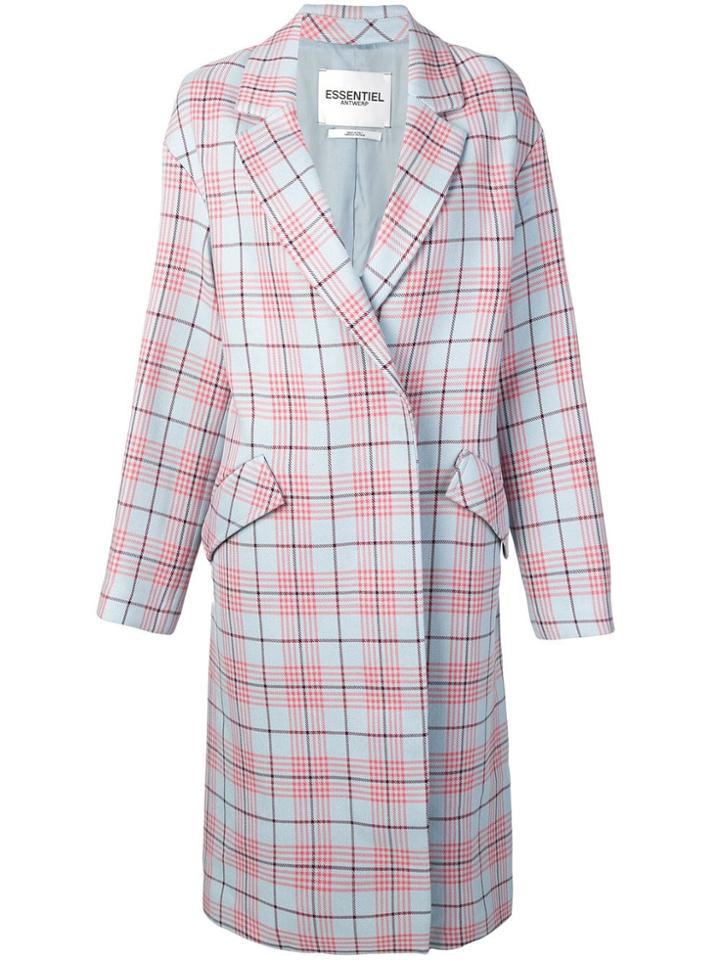 Essentiel Antwerp Checked Double Breasted Coat - Blue