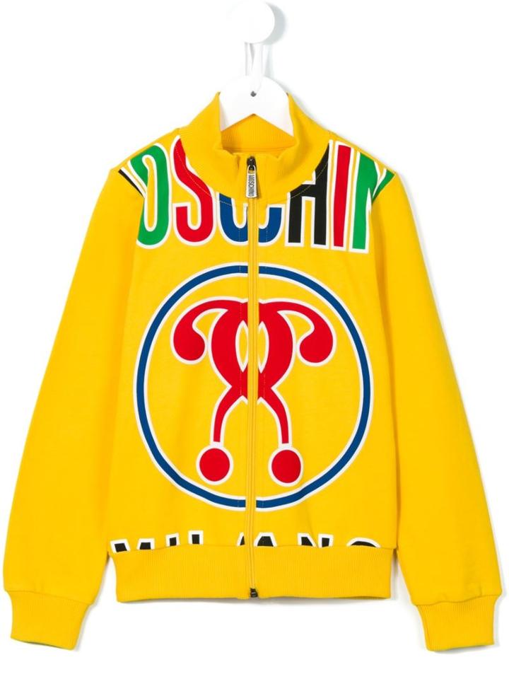 Moschino Kids Double Question Logo Zip Sweatshirt, Boy's, Size: 12 Yrs, Yellow/orange