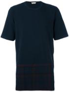 Marni Check Panel T-shirt, Men's, Size: 52, Blue, Spandex/elastane/wool/virgin Wool