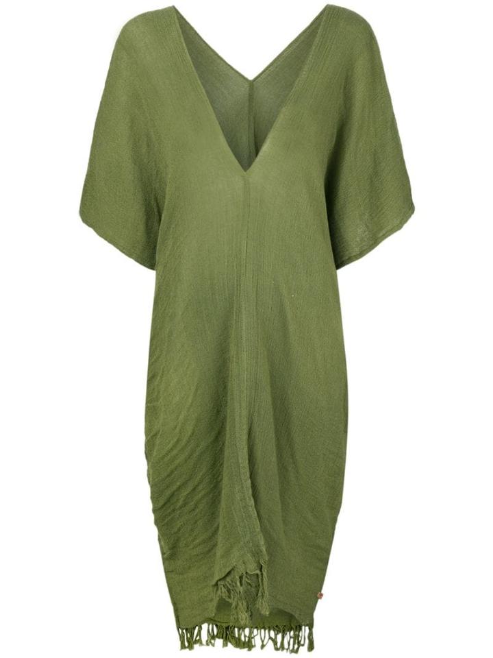 Caravana Short Sleeved Fringed Kaftan - Green