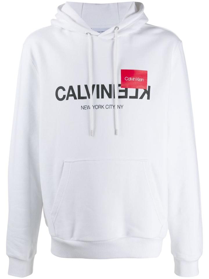 Calvin Klein Logo Print Hoodie - White
