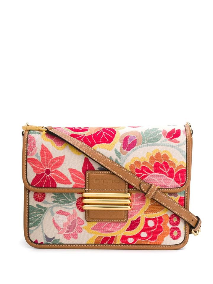 Etro Floral Embroidered Shoulder Bag - Brown