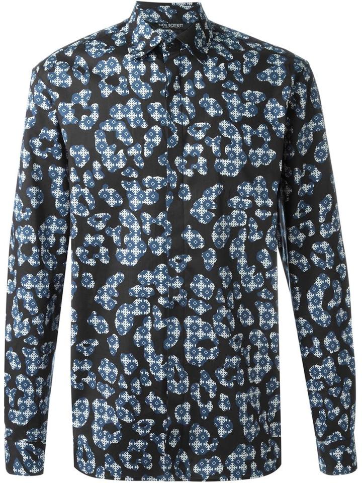 Neil Barrett Graphic Animal Print Shirt, Men's, Size: 40, Black, Cotton/spandex/elastane