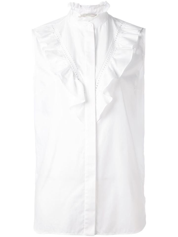 Stella Mccartney Ruffle Detail Sleeveless Shirt, Women's, Size: 38, White, Cotton
