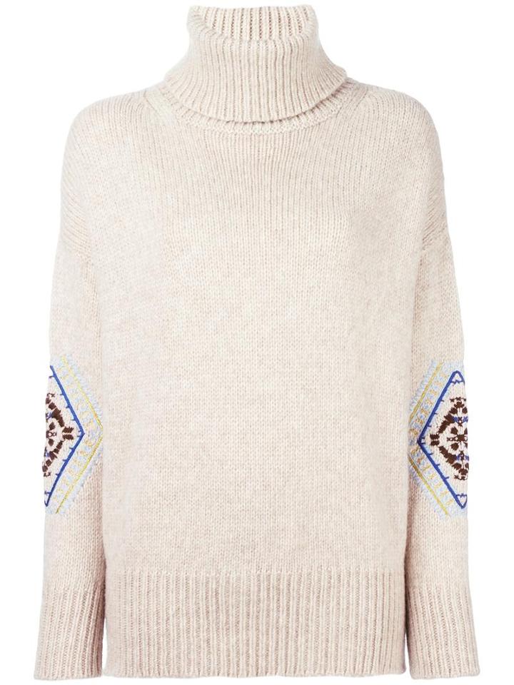 Patterned Elbows Turtleneck Jumper, Women's, Size: Small, Nude/neutrals, Virgin Wool/wool/polyamide, Giada Benincasa