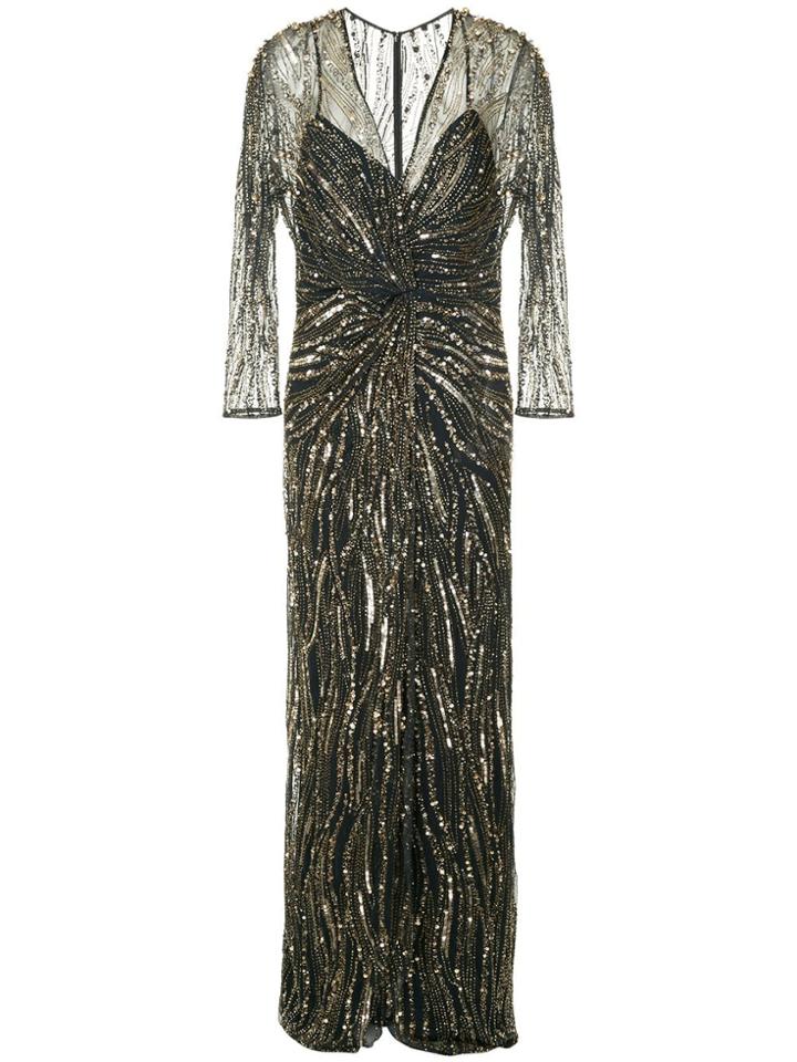 Jenny Packham Sequin Embroidered Gown - Metallic