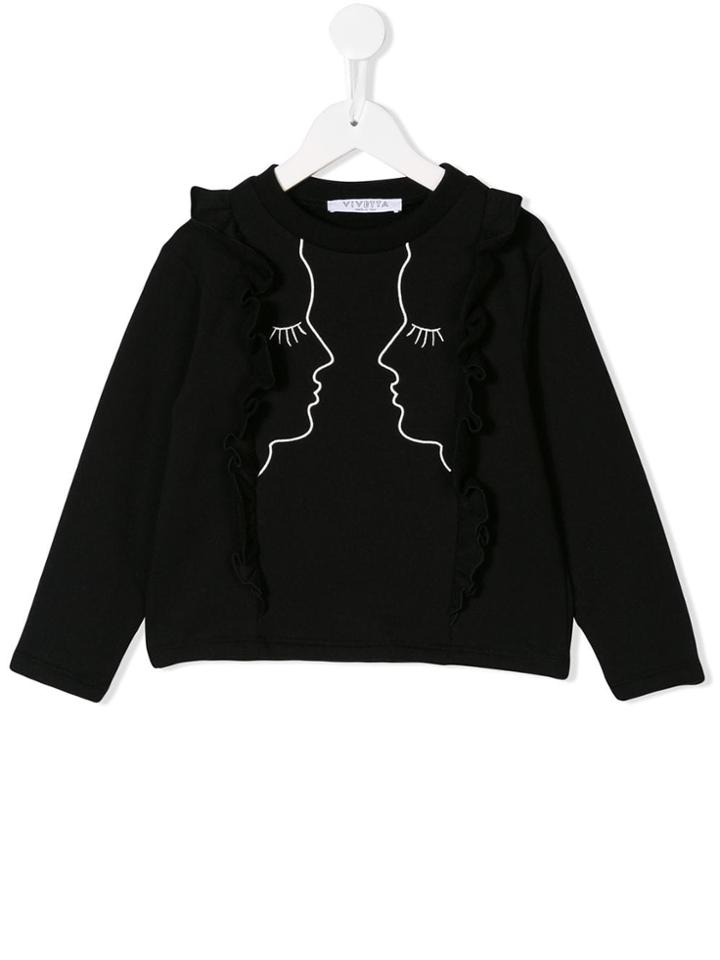 Vivetta Kids Teen Embroidered Face Sweatshirt - Black
