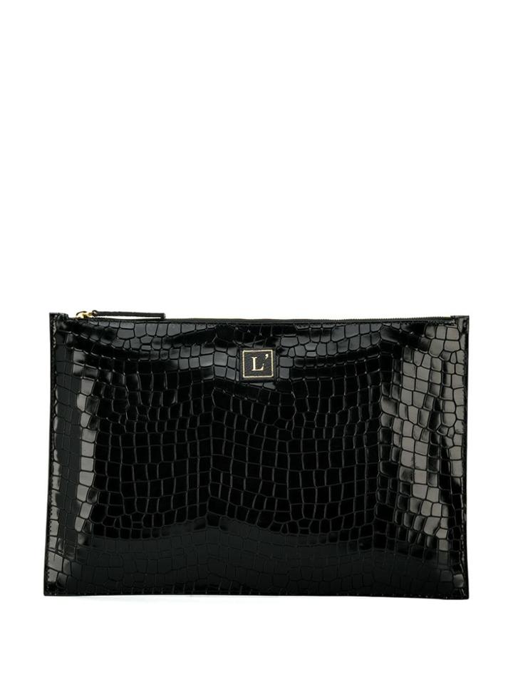 L'autre Chose Embossed Logo Patch Clutch Bag - Black
