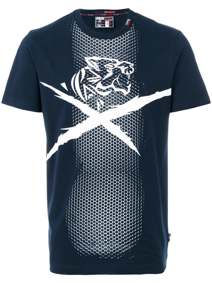 Plein Sport Tiger & Cross Motif T-shirt - Blue