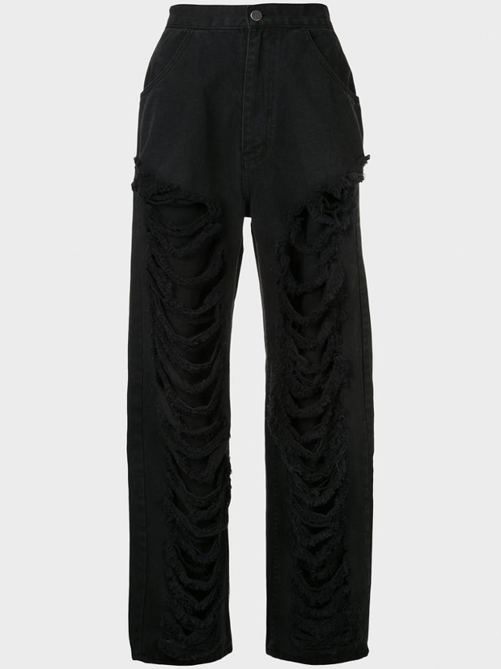Pony Stone Kisber High Waist Distressed Jeans - Black
