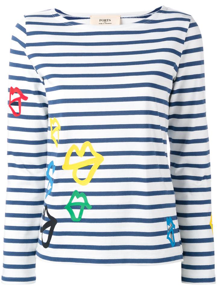 Ports 1961 Striped Sweatshirt, Women's, Size: Small, Blue, Cotton/polyurethane