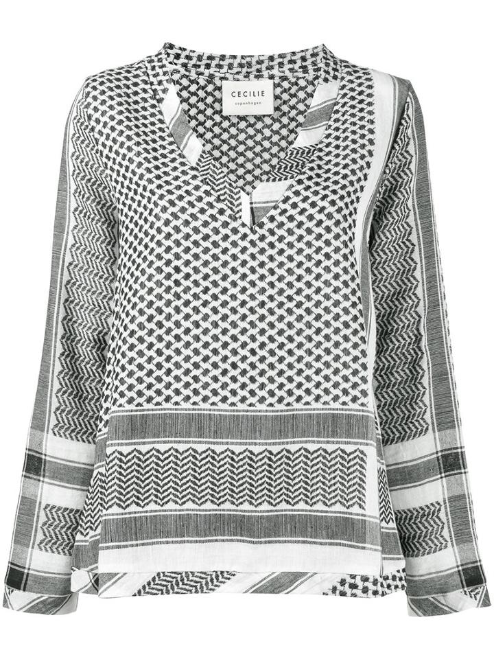 Cecilie Copenhagen - Keffiyeh Print V-neck Shirt - Women - Cotton - S, Black, Cotton