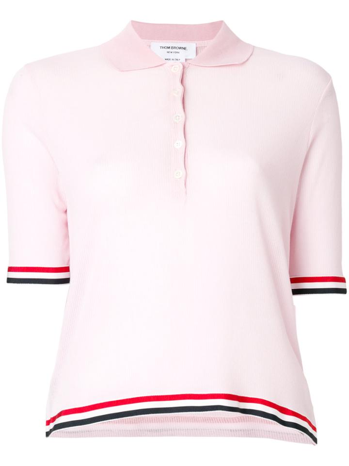 Thom Browne Relaxed Fit Short Sleeve Polo With Red, White And Blue