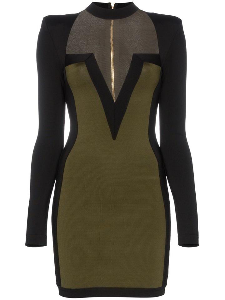 Balmain V Neck Mini Dress - Black