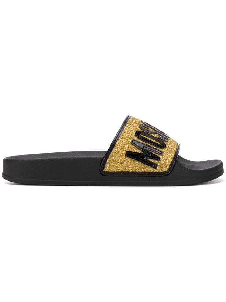 Moschino Glitter-strap Slides - Black