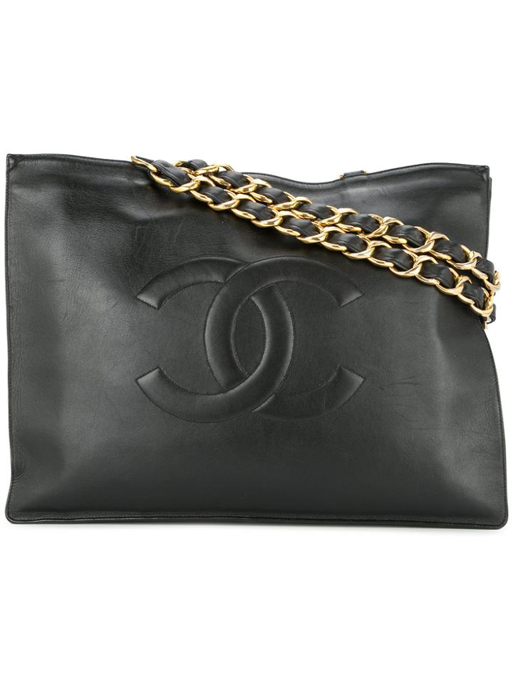 Chanel Vintage Big Cc Stitch Tote Bag - Black