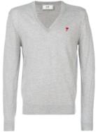 Ami Alexandre Mattiussi Ami De Coeur V Neck Sweater - Grey