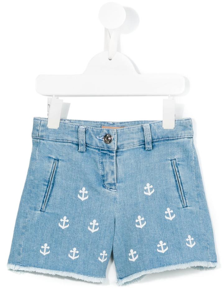 No21 Kids Anchor Print Denim Shorts, Girl's, Size: 11 Yrs, Blue