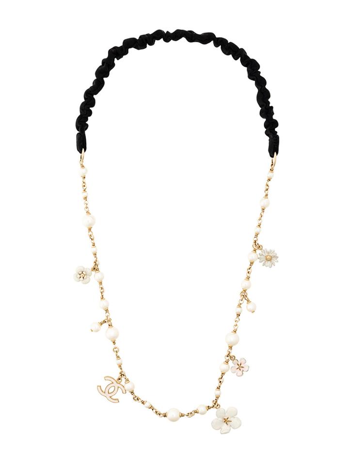 Chanel Vintage Flower Charm Necklace - Black