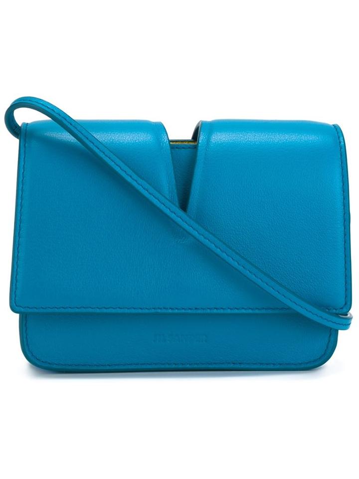Jil Sander Cut-out Flap Crossbody Bag, Women's, Blue, Calf Leather