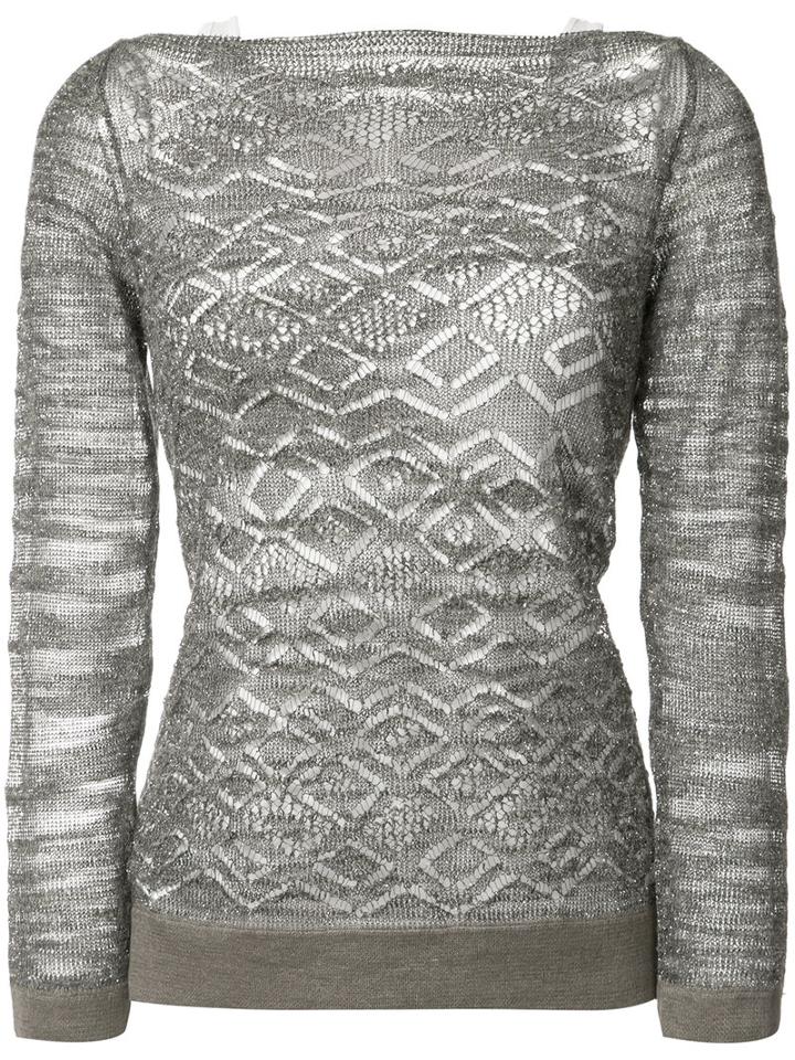 D.exterior Open Knit Boat Neck Jumper, Women's, Size: Large, Grey, Spandex/elastane/viscose/linen/flax/polyester
