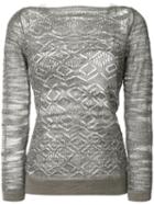 D.exterior Open Knit Boat Neck Jumper, Women's, Size: Large, Grey, Spandex/elastane/viscose/linen/flax/polyester