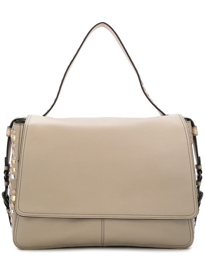 Bottega Veneta Rivet Embellished Intrecciato Shoulder Bag - Grey