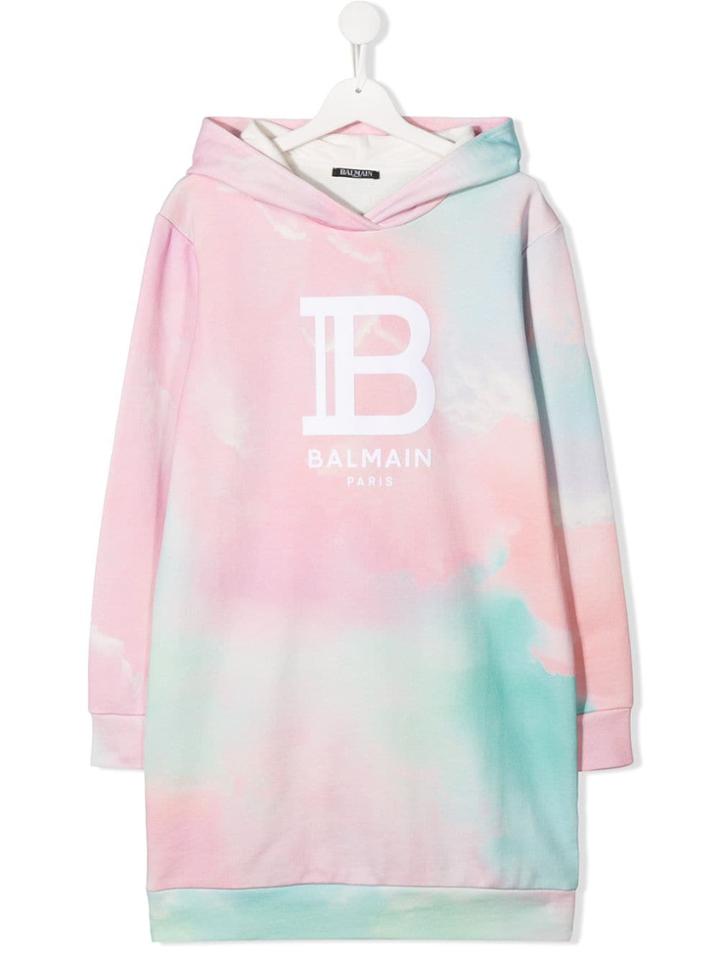 Balmain Kids Teen Tie-dye Hoodie Dress - Pink