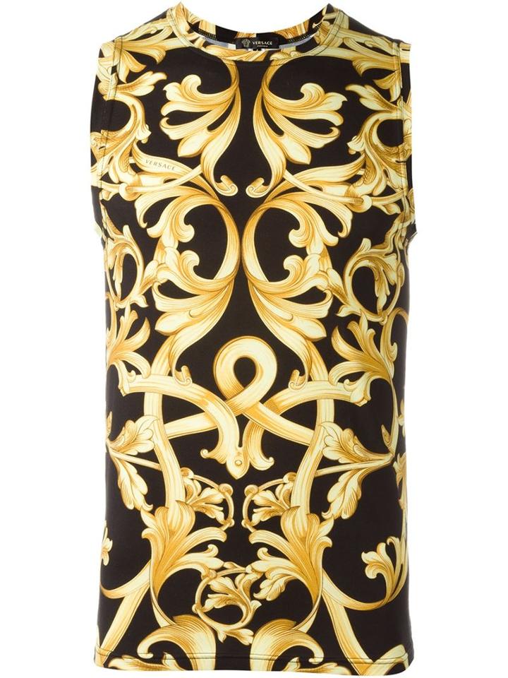 Versace Baroque Print Tank Top, Men's, Size: 5, Black, Viscose/spandex/elastane